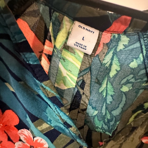 Navy blue with vibrant floral tropical print size Large - Picture 2 of 4